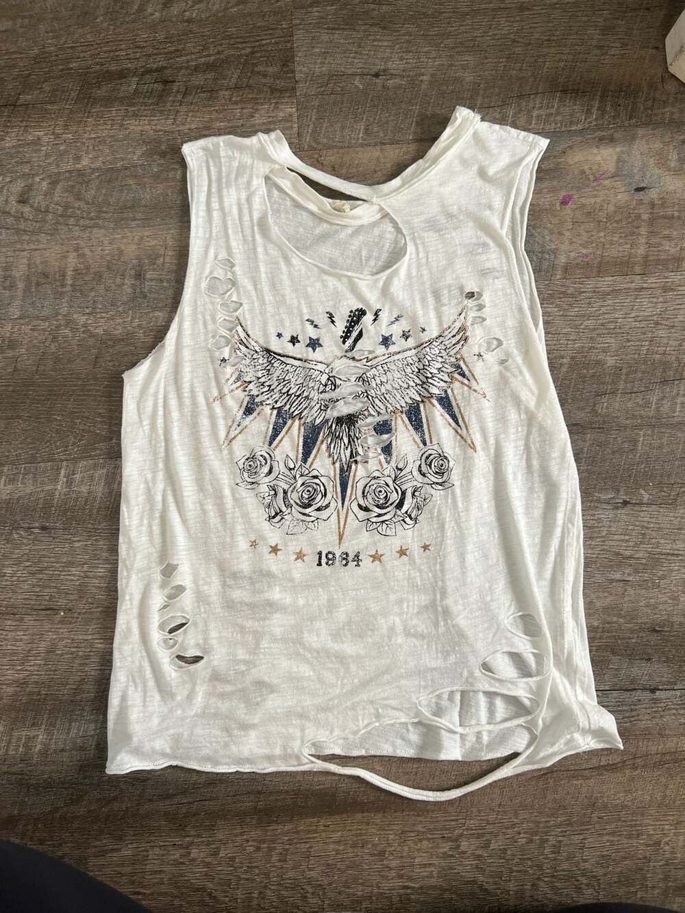 Emory Park 1984 Eagle and Roses Distressed Graphic Muscle Tank Top